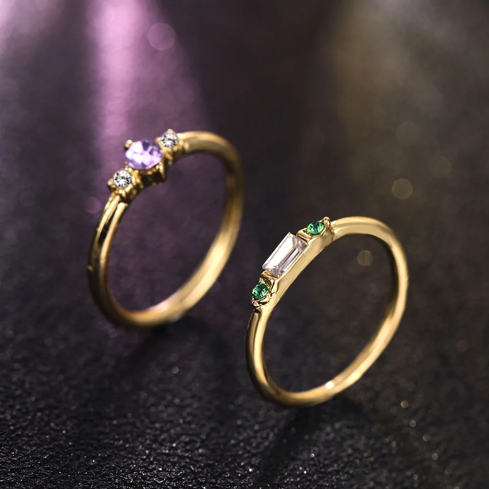 IFMIA 4 Pcs/set Colorful Crystal Gold Color Rings Vintage Women Engagement Party Ring Set for Woman Wedding Jewelry Gifts