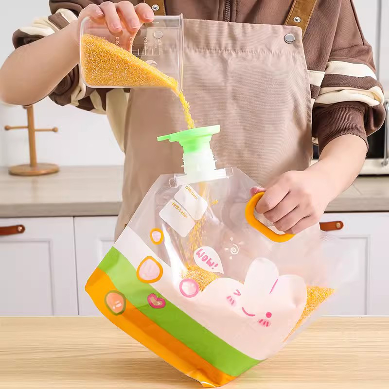 Storage 3pcs Grain Bag Cereal Sealing Bags Reusable Packing Bag with Handle Plastic Food Kitchen Organizer and Storage Container smile