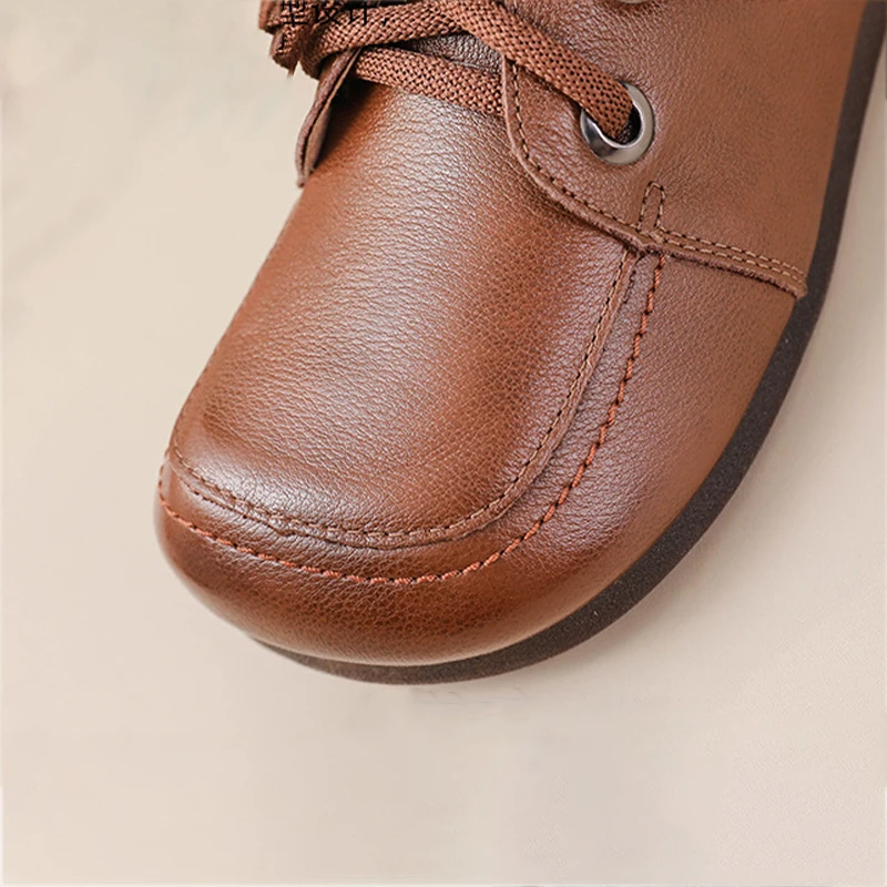 Vintage Plain Oxfords Shoes Women's Genuine 2025 Leather Flats new Ladies Lace Up Moccasins Woman Ballet Shoes Driving Loafers Elderly