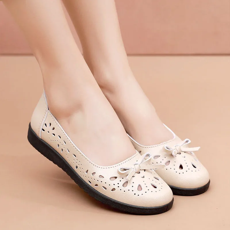 Summer Women Casual Shoes Leather Soft 2025 Sandals Female Ballet Flats Sneakers Cut Out new Slip On Moccasins Ladies Footwear WSH4826