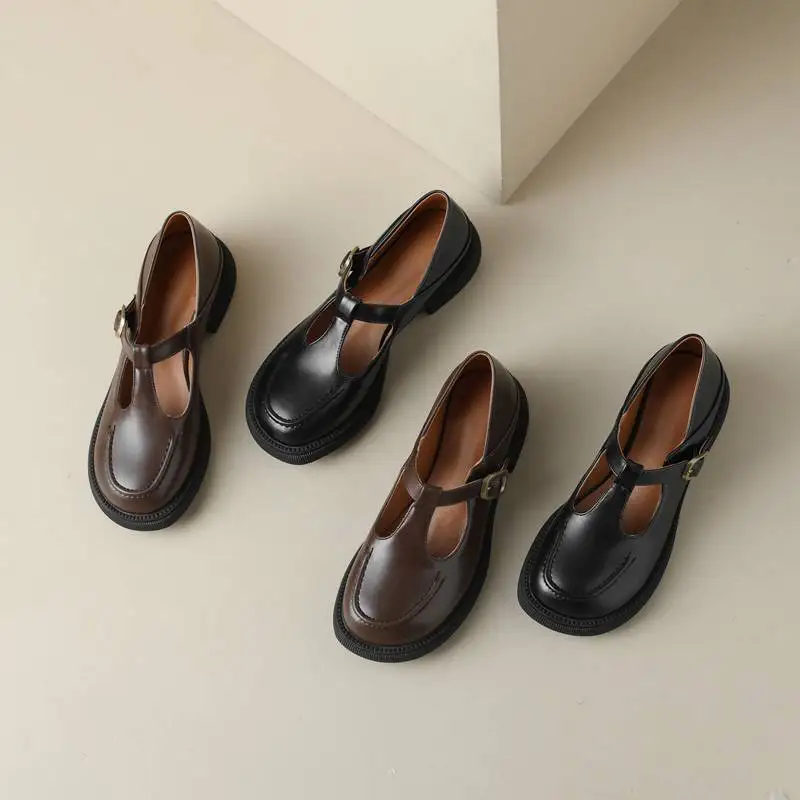 ASILETO Mary Jane 2025 Shoes For Women Round Toe Buckle T-strap new Leisure Plus Size 41 42 43 Solid Cute Concise Girls Student Flats