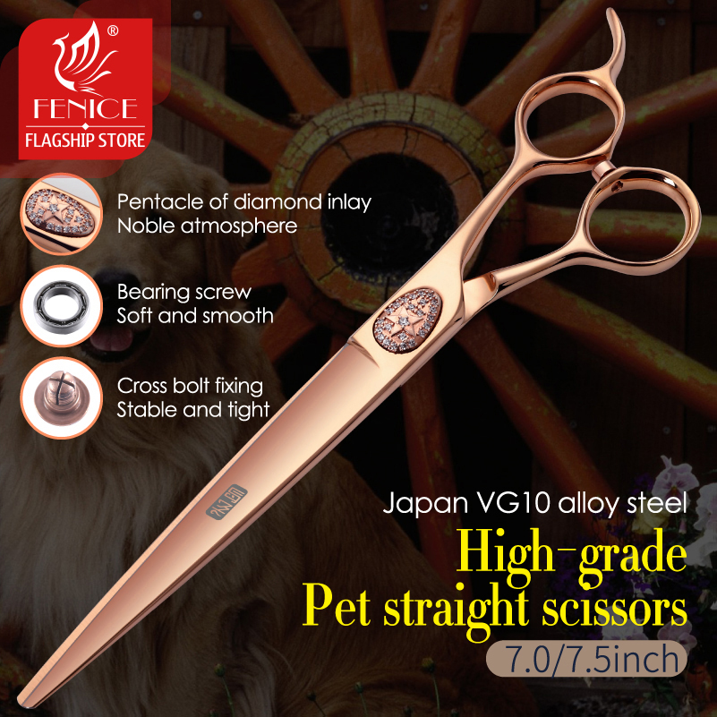 Fenice Dog Scissors 7/7.5 Inch VG10 Steel Professional Dog Cutting Grooming Pet Scissors for Dog Straight Grooming Shears