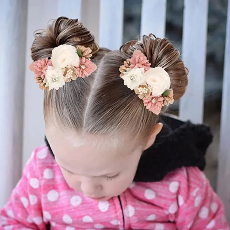 Elastic 2025 Flower Hair Bands for Girls Ponytail Holders Kids Floral Hair Tie Baby new Pearls Hairband Headwear Rubber Hair Accessories