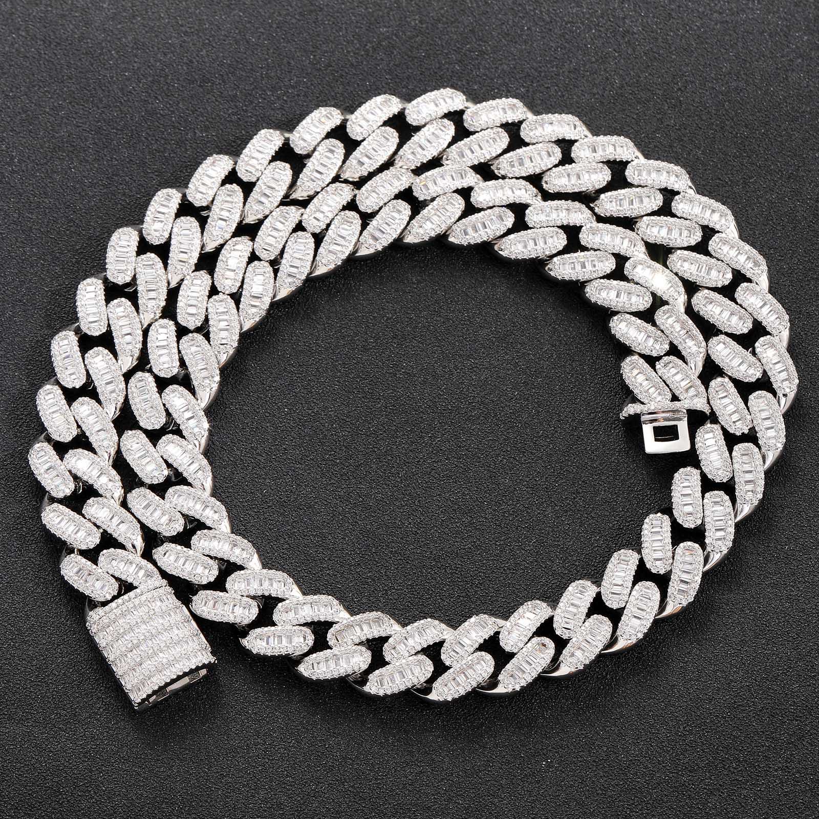hop hip jewelry cuban k chain 15mm s sier fashion necklace iced out fully vvs baguette moissanite dia men necklaces ier fahion vv moianite
