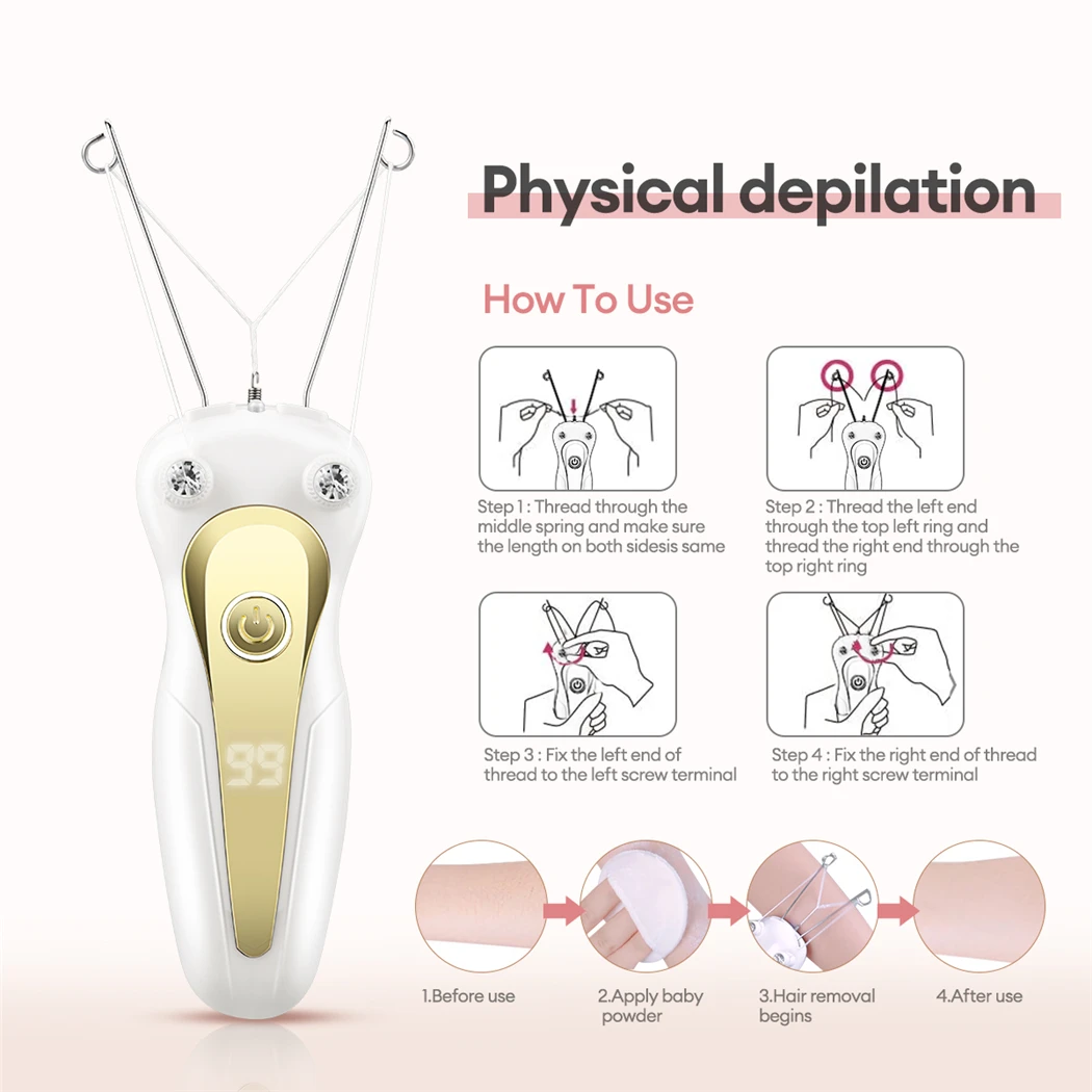 CkeyiN Cotton Thread Epilator Electric Women Facial Hair Remover Defeather Instant Hair Removal Threading Depilation LCD Display