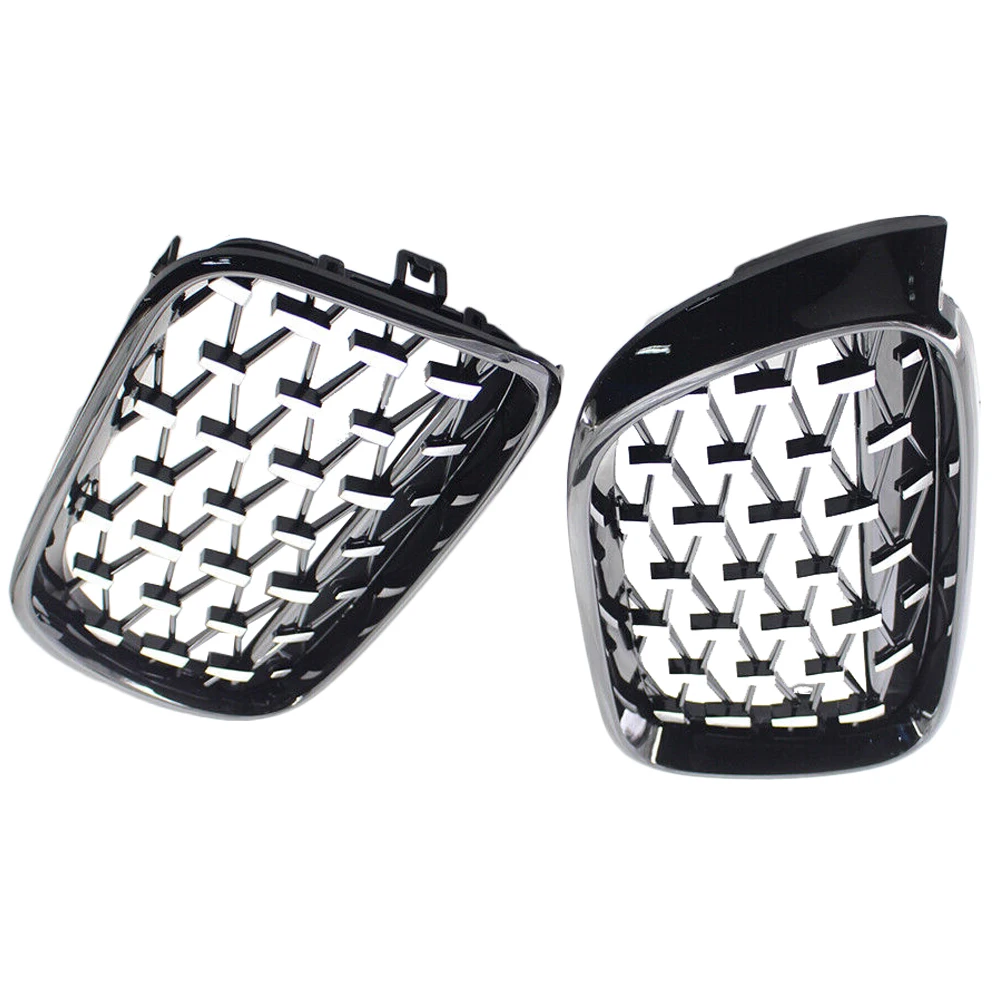 2pcs ABS Glossy Black/Chrome Car Front Bumper Kidney Grill Grille Diamond Style for BMW X3 F25 Facelift,X4 F26 2014-2017