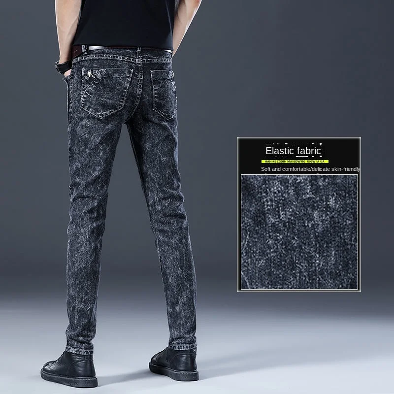 Autumn Winter Brushed Cowboy Slim Designer Clothes new Male Korean Style Denim Skinny 2025 Plush Grey Jean Pants Trousers for Men