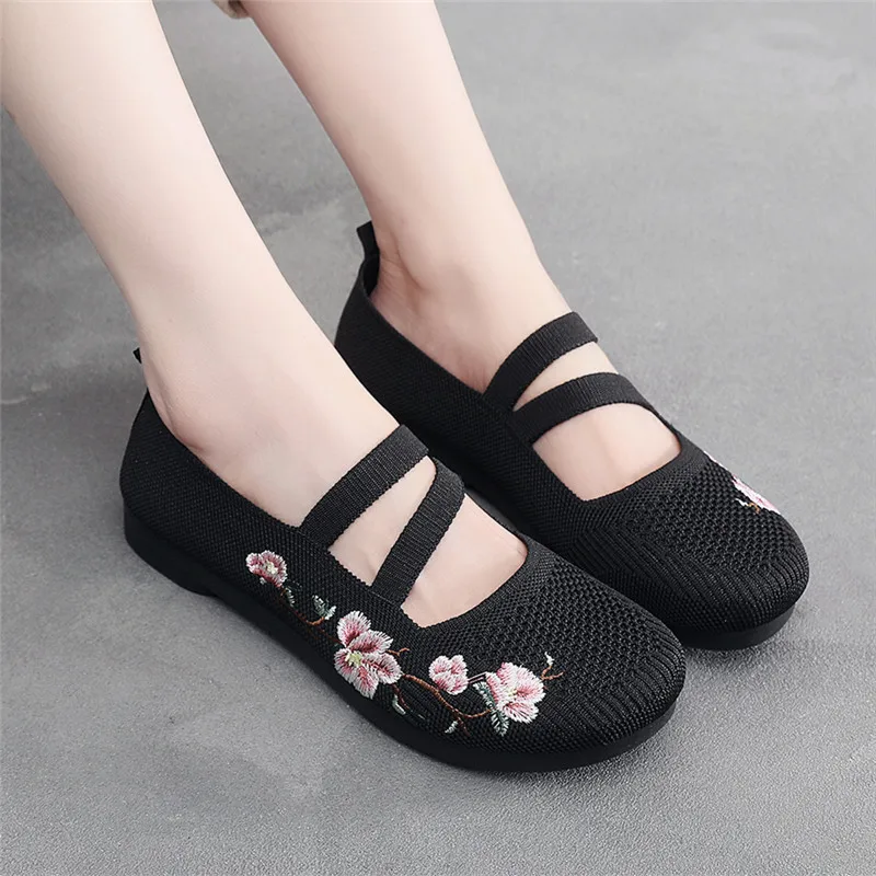 lilac summer flats mom new strapped shoes women's spring embroidered flower 2025 loafers ladies mary jane flat shoes ethnic ballet flats