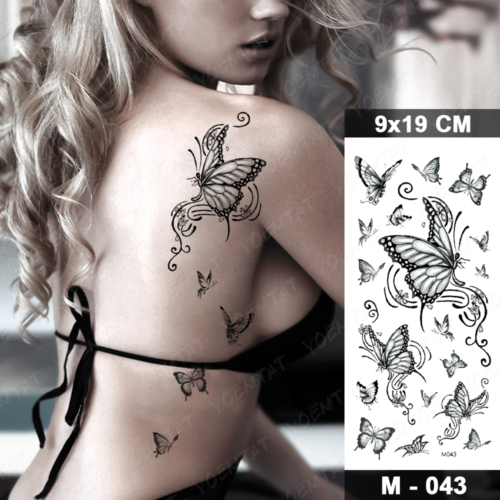 Transfer Waterproof Temporary Tattoo Stickers 3D Butterfly Themed Party Dark Fake Tattoos Women Legs Arms Ankles Sexy Body Art
