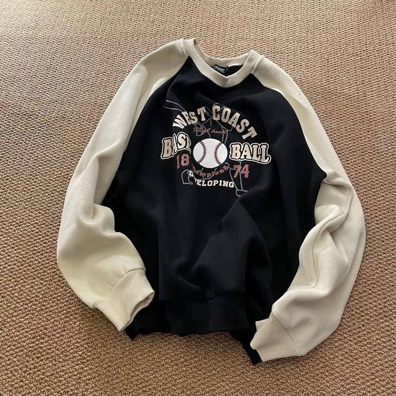 Gmiixder American Retro T-shirt Baseball Patchwork O-neck Shirt Men Women 2025 Classic Sweatshirt Unisex Long Sleeve new Patchwork Top