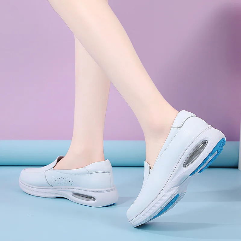 Summer Genuine Leather Women's Shoes Nurse Swing Work All Single Star Wedges Women's Shoes Black White Platform Womens Shoes