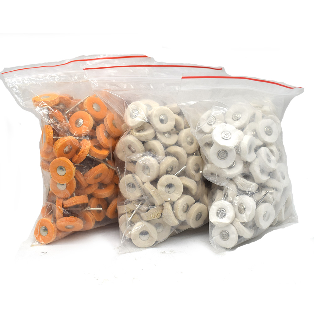 100PCS Yellow White Cloth Wheel Brush 6X 22mm Rotary Round Polishing Buffing Tool For Dremel