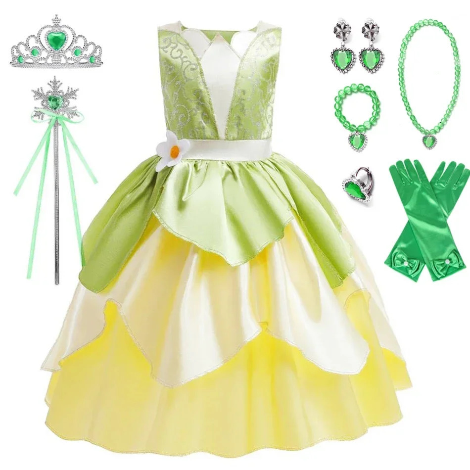 Tiana Costume Girl Dress Up Princess Girls Cosplay Role Playing Party Costumes Children Sleeveless Carnival Princess Dresses 240518