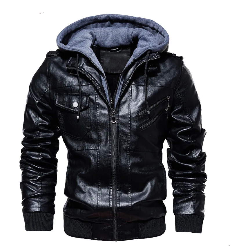 Men's PU Leather Jacket 2025 Autumn and Winter new Plush Fleece Hooded Coat Casual Outerwear