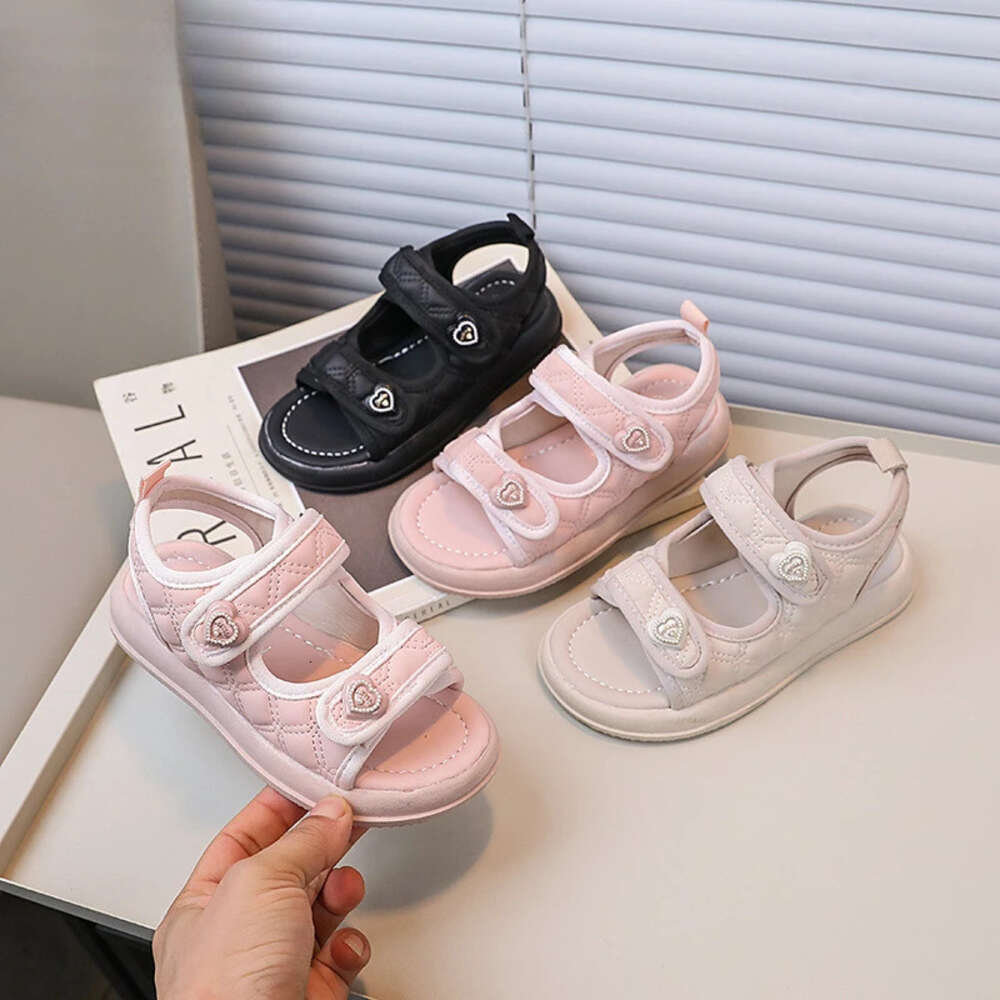 2024 Girls Summer New Kids Causal School Open-toe Fashion Solid Color Love Buckle Children Soft Bottom Sandals