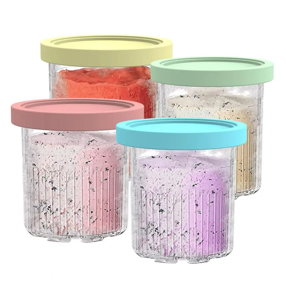 Ice Cream Containers 4 Pack, 2024 Leakproof Freezer Pints with Lids for Ninja Creami NC501 NC500 Series, BPA-Free Plastic Pint Containers, Multicolor