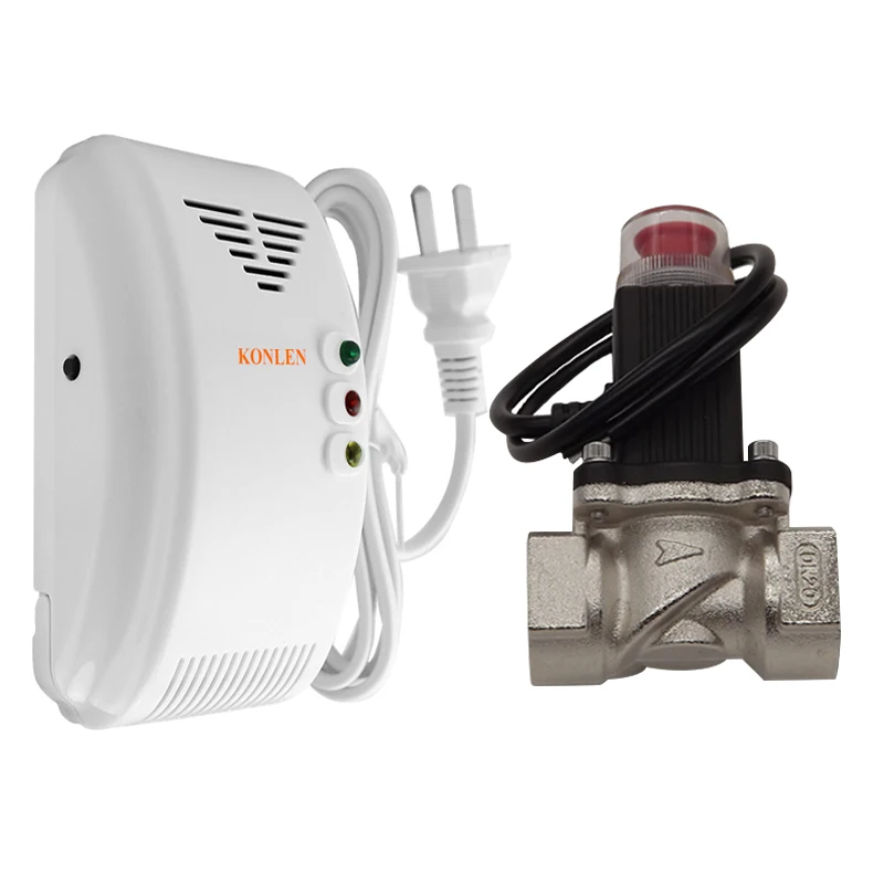 Natural LPG Gas Detector Methane CH4 Leak Alarm Sensor Shut Off Smart Solenoid Valve DN20 15 Automatic Control Home Fire Safety