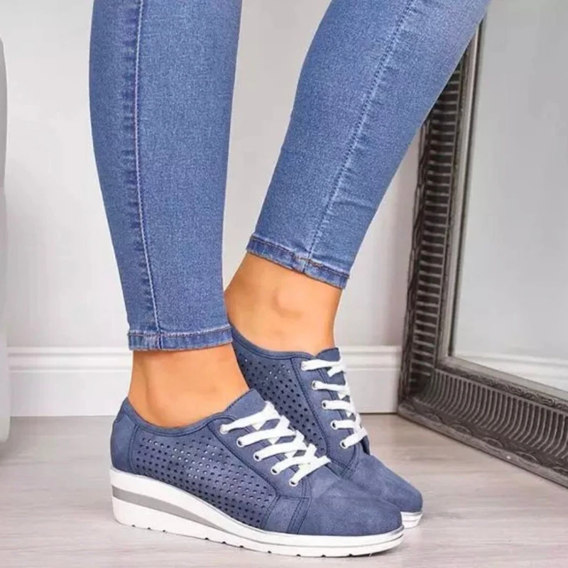 Women Shoes Summer Hollow Breathable Shoes for Women 2023 New Leisure 2025 new Platform Wedges Vulcanized Casual Sneakers Chaussure Femme