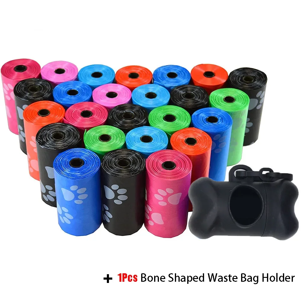 Pet Disposable Poop Bags Dog Waste Bags Bulk Poop Bags with Leash Clip and Bone Bag Dispenser 5Roll(75Pcs) Bags with Paw Prints 5Roll(75Pcs) smile 5Ro