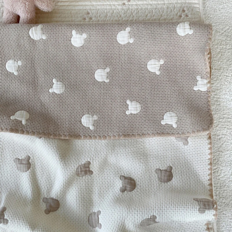 MILANCEL New Baby Blanket Toddler Double Sided Embroidered Bear Blanket 80*150cm