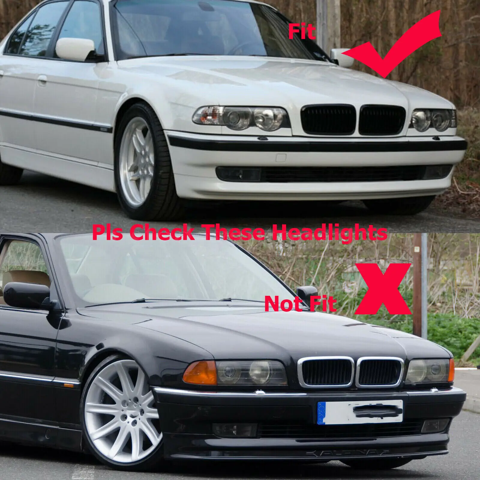 Glossy Black Front Sport Kidney E38 Grille For BMW E38 740i 740iL 750iL 4-Door 1999-2001 Front Replacement Hood Kidney Grill