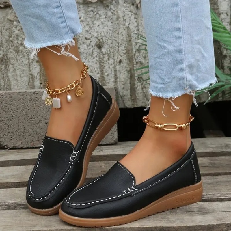 Women Flats 2022 Spring Summer Shoes Women Heels 4.3CM Genuine Leather Chaussures Femme Casual Women Loafers Ballet Flat Shoes