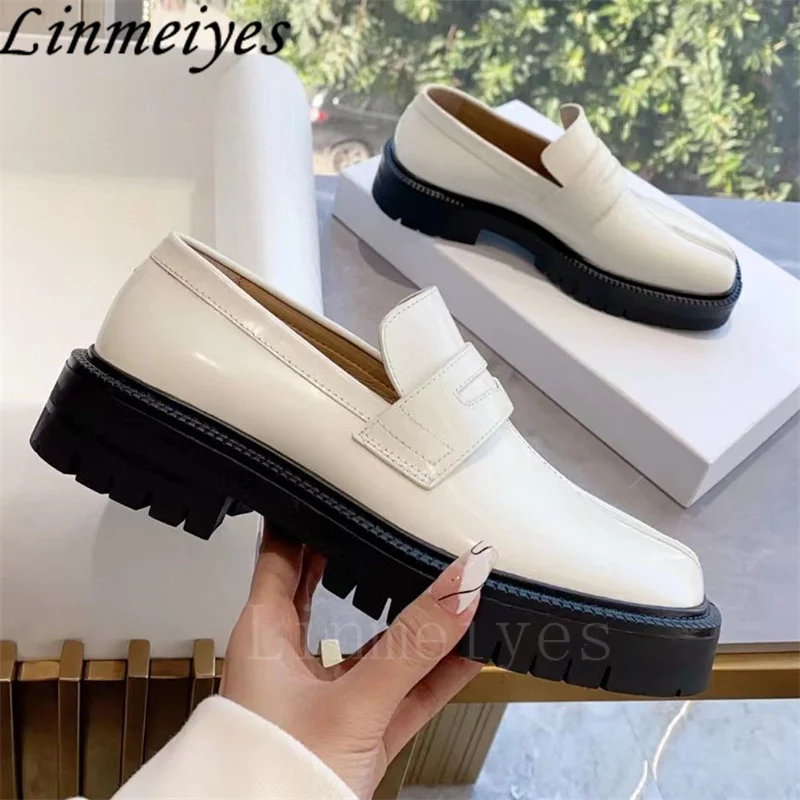 New Split Toe Shoes new Women Genuine Leather British Style Shoes Female Lace Up Casual 2025 Flat Derby Shoes Woman Zapatos De Mujer