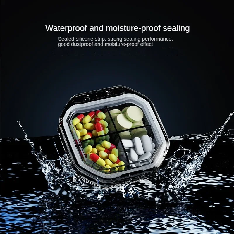 4/6 Grids Organizer Container for Tablets Travel Pill Box with Seal Ring Sealed Organizer Container Portable Pill Cases