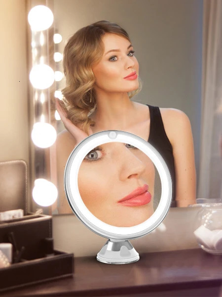 Flexible 10x Magnifying Mirror LED LightingTouch Screen Portable Dressing Table Makeup Dry Battery 240509