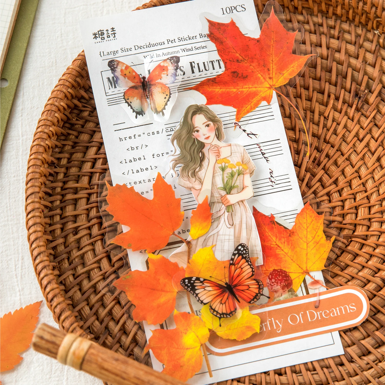 10 pcs Large size Leaves Stickers Adhesive Diy Scrapbook Sticker Planner hand made Stick Labels Collage Material Leaf Sticker