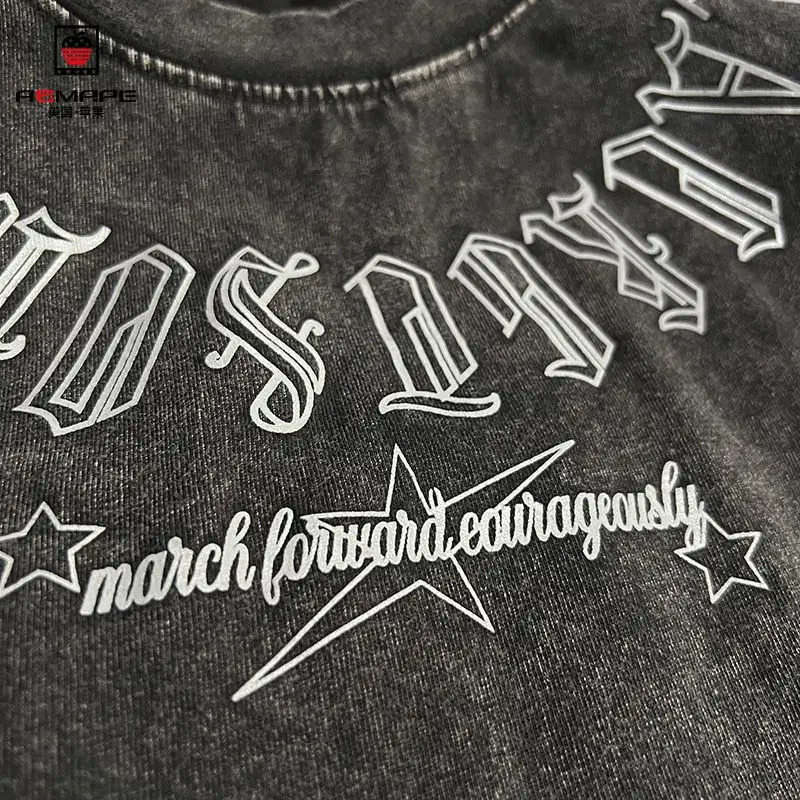 Y2k Top Vintage Letter T-shirt Vintage Wash Short Sleeve Mens Hip Hop Loose Half Sleeve Street Clothing 240430