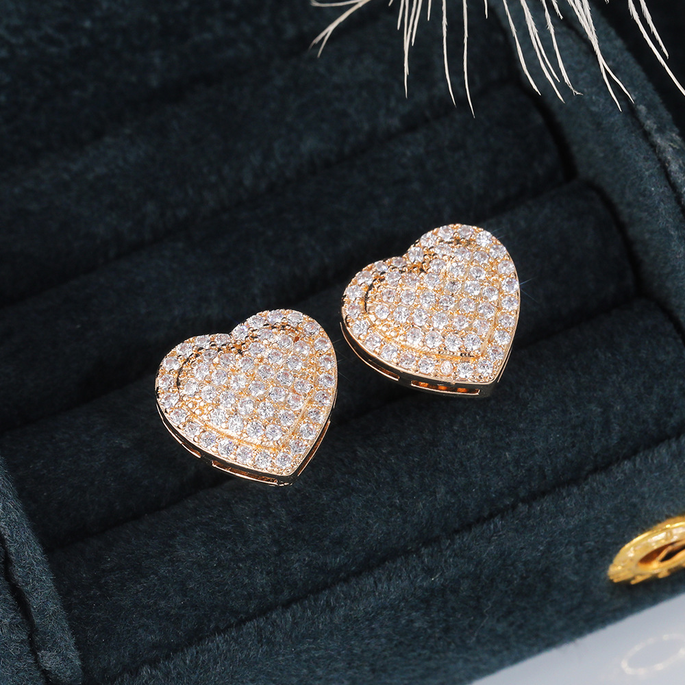 Gold Diamond Love Heart Earrings Sterling Silver Plated Charm Zirconia Stud Earrings for Women Girls Fine Jewelry Engagement Wedding Birthday Gift