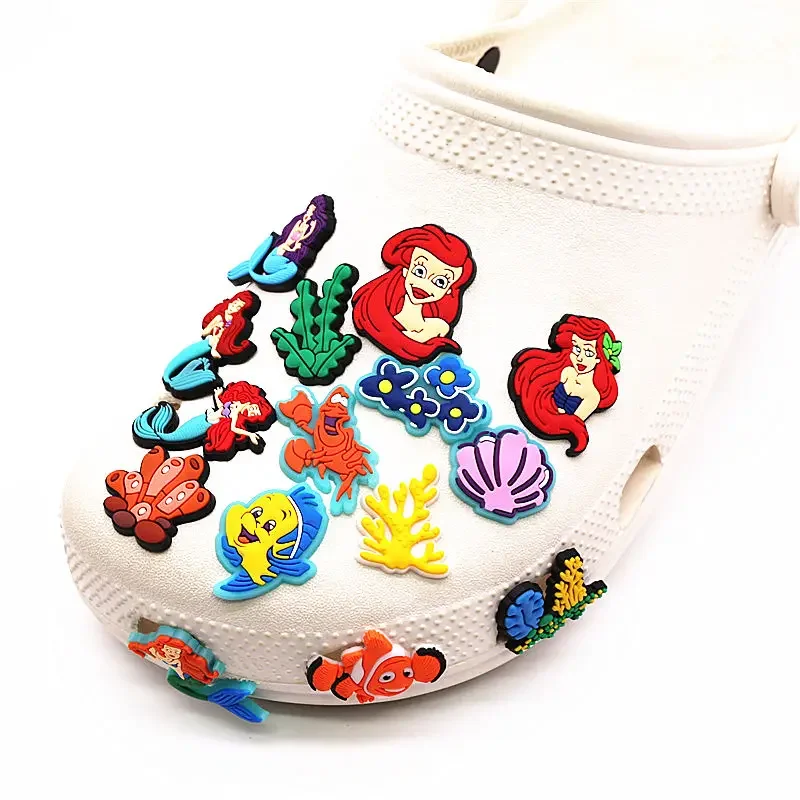 Single Sale 1pcs Mermaid Fairy Tales PVC new Shoes Charms Pins Jeans Shoe Buckle Decorations 2025 Seaweed Sandals Accessories Kids Gifts
