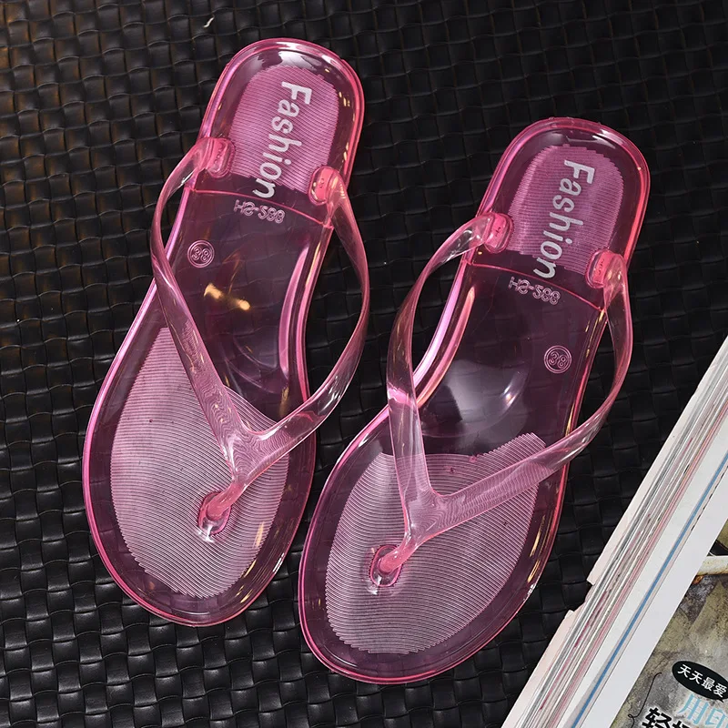 Women's Summer Slippers Transparent Outdoor Sandals Jelly Crystal Flip Flops Wear Flat Slippers Outside Beach Shoes Size 36-40
