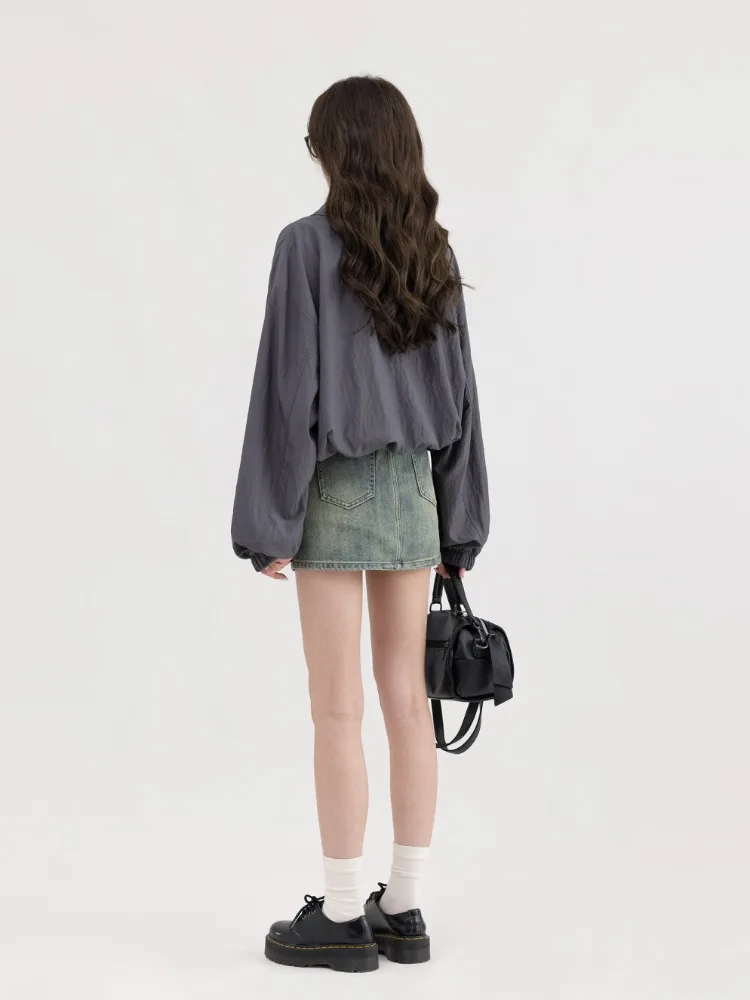 Deeptown Korean Y2K Dark Grey Jackets Women Gorpcore Windbreaker Crop Jacket Female Harajuku Korean Oversize Zip Up Outdoor Tops