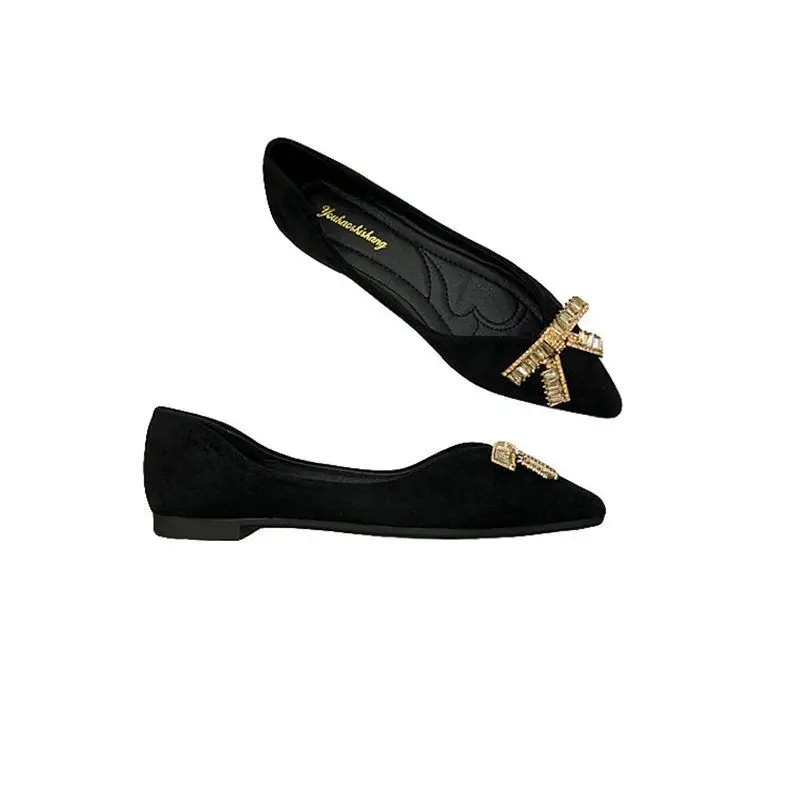 2025 Pointed Flat Shoes Women's Single Shoes Spring and Autumn 2023 New Versatile Soft new Suede Shallow Mouth Plus Size Women's Shoes
