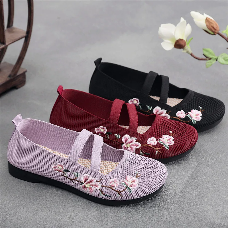 Purple Flats Shoes Women Loafers Knitted Mary Janes Sandal Shoes Grandma Cozy Flats Woman Summer Sneaker Breathable new 2025 Dancing Shoe