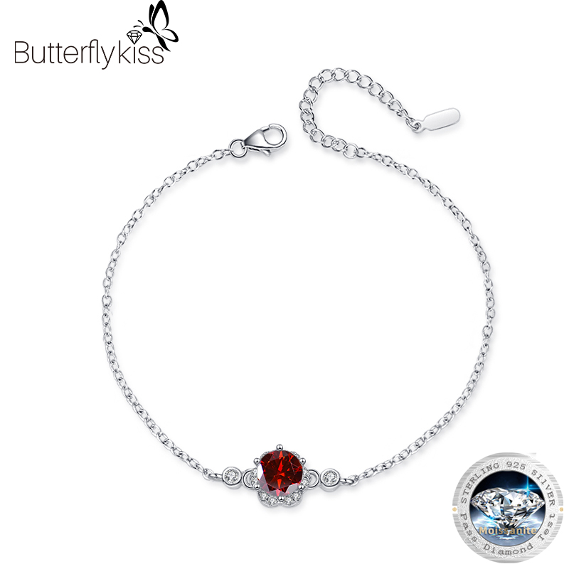 Butterflykiss Six-claw 925 Sterling Silver Real Moissanite Diamond Anklet Bracelet 1 Carat for Women Party Fine Jewelry Fashion