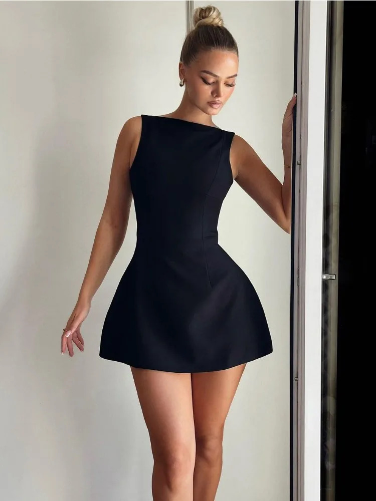 Tossy White Backless ultra-thin mini dress womens patch work sexy fashion summer 2024 elegant party dress womens solid mini dress 240517