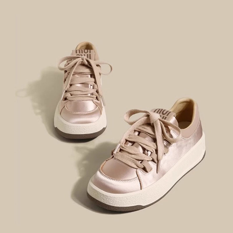 GAI 2024 Spring New Sports Leisure Little White Silk and Satin Versatile Popular Thick Sole Anti slip Board Shoes for Women Mint