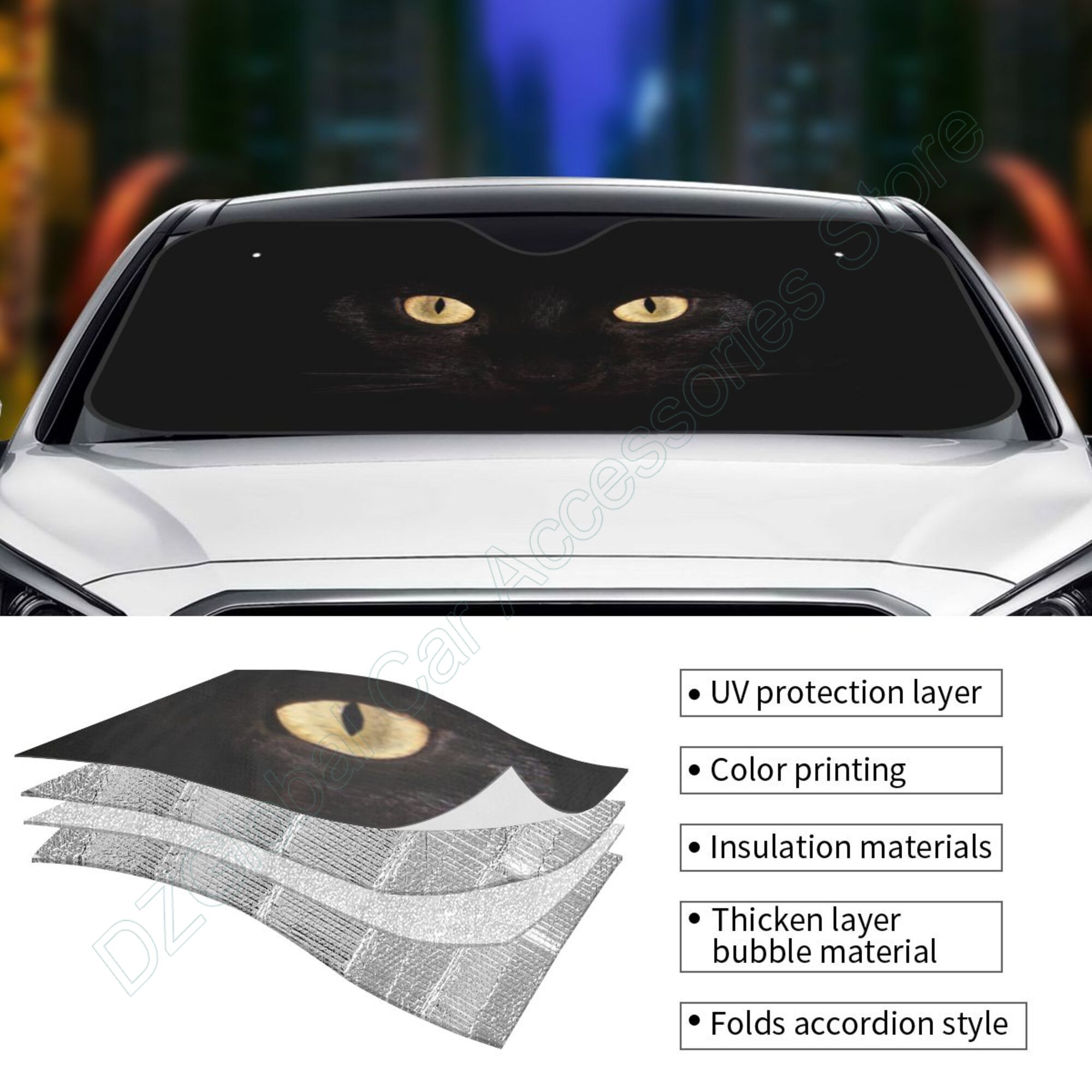 Black Cat Eyes Windshield Sunshade for Car Suv Truck Foldable Uv Ray Reflector Front Window Sun Shade Visor Shield Cover