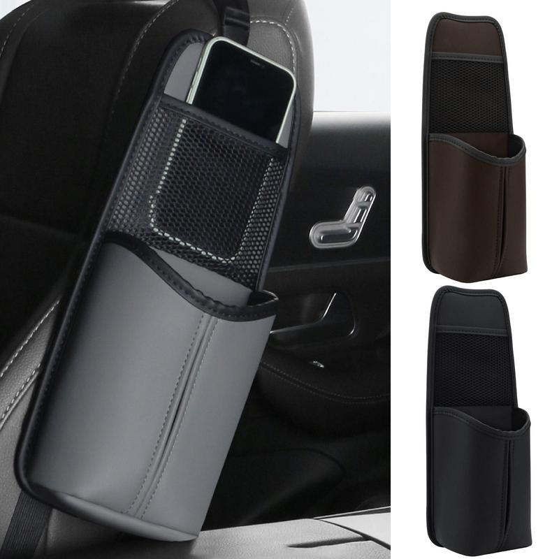 Car Seat Side Storage Bag With Tissue Holder Leather Auto Seat Back Bag Auto Front Seat Organizer Car Hanging Drink Holder