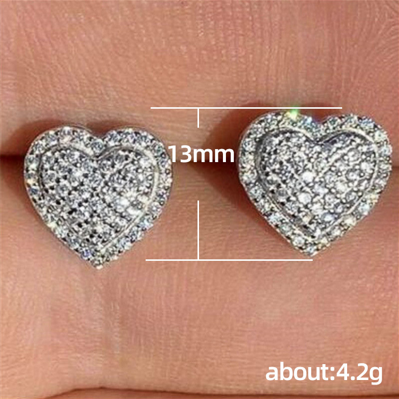 Gold Diamond Love Heart Earrings Sterling Silver Plated Charm Zirconia Stud Earrings for Women Girls Fine Jewelry Engagement Wedding Birthday Gift