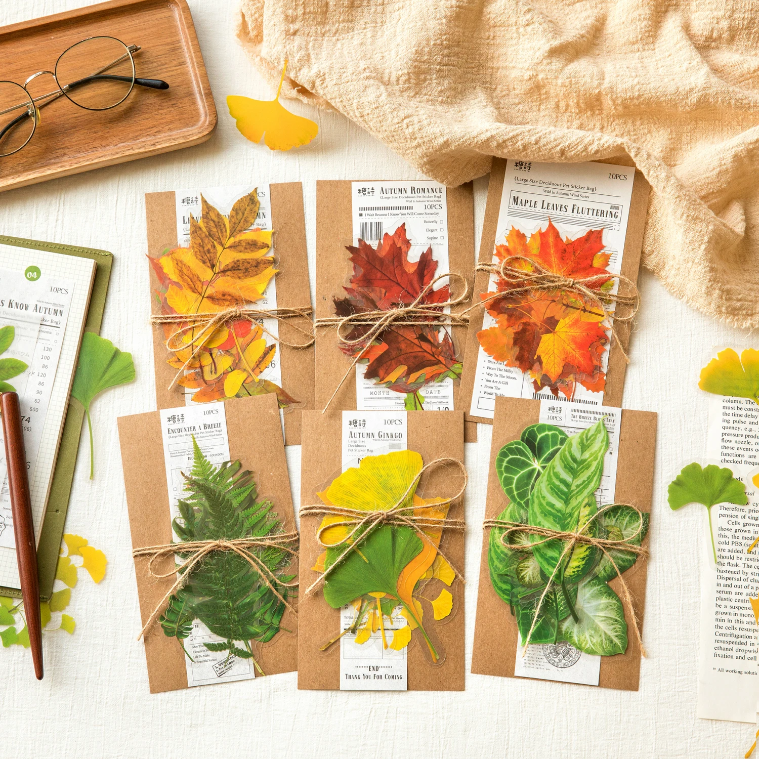 10 pcs Large size Leaves Stickers Adhesive Diy Scrapbook Sticker Planner hand made Stick Labels Collage Material Leaf Sticker