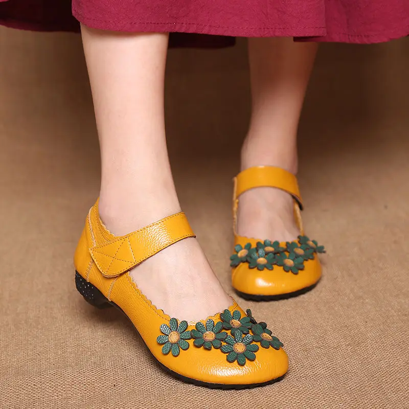 Red Genuine Leather Flats Women's Mary Jane Sandal Shoes new With Straps 2025 Ladies Hook Loop Vintage Shoes Women's Moccasins