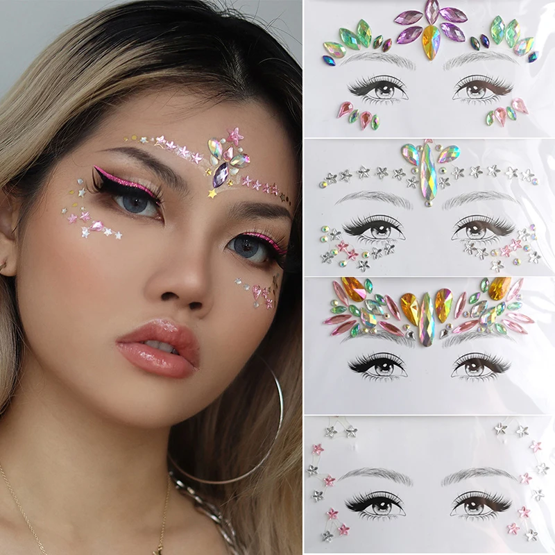 3D Face Gems Jewels Sticker 2025 Rhinestone Glitter Temporary Tattoos Eyebrow Sticker Makeup Shiny new Rhinestones Dia Face Festival