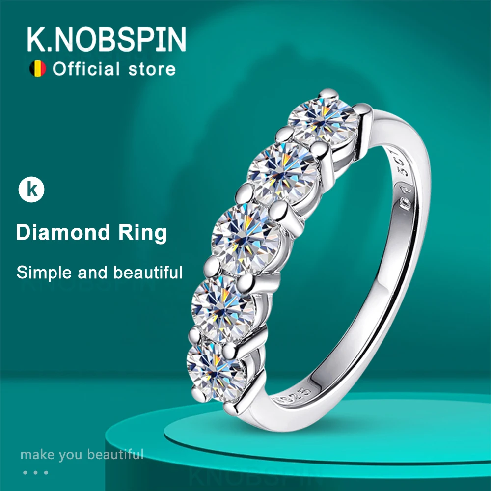 KNOBSPIN D Color 4mm Moissanite Diamond Rings for Women Classic Match Wedding Eternity Band with GRA s925 Sterling Silver Ring