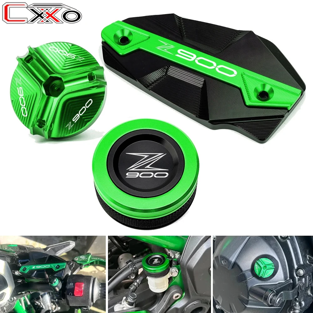 CNC Motorcycle Front Rear Fluid Reservoir Cover Cylinder Brake Cap Oil Filler Plug For Kawasaki Z900 z 900 2017-2022 2023