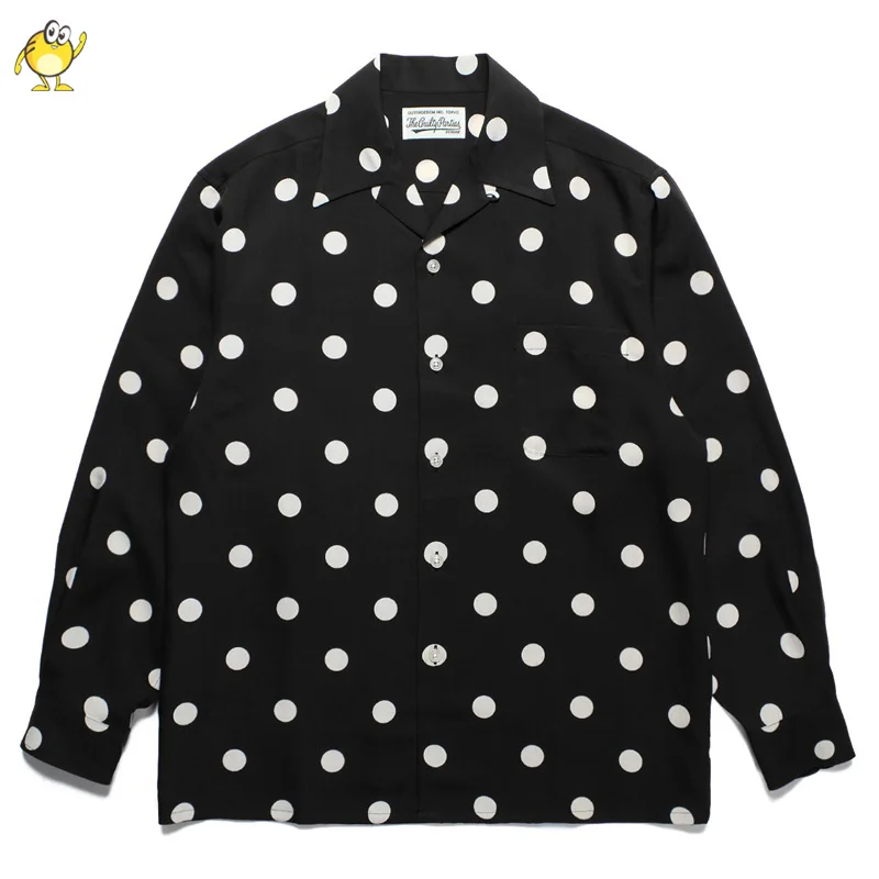 Black Grey WACKO MARIA Long Sleeve Lapel Shirt 2023 Spring Summer Casual Hawaii Streetwear Men Woman Top