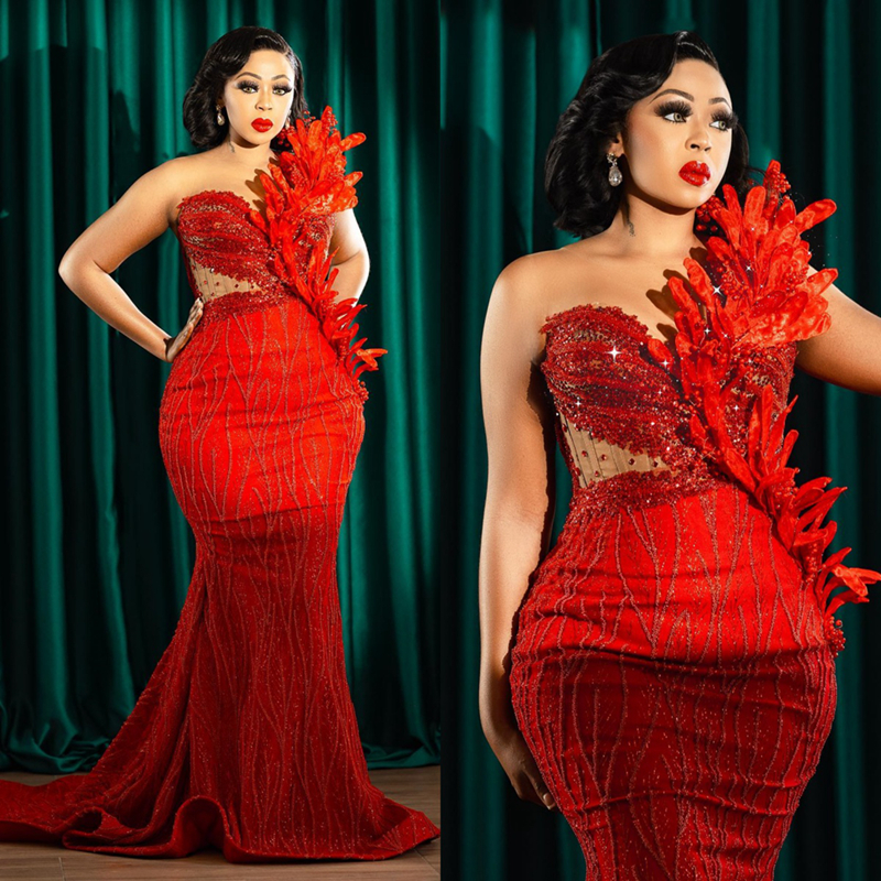2024 Aso Ebi Red Prom Dresses for Special Occasions Sheer Neck Illusion Beaded Lace Birthday Party Dress Second Reception Gowns Engagement Gown Promdr